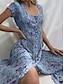 cheap Print Dresses-Women&#039;s Shift Dress Midi Dress Purple Pink Yellow Beige Light Blue Short Sleeve Floral Print Spring Summer Square Neck Hot Vintage Boho Loose 2023 S M L XL XXL 3XL