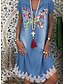 cheap Casual Dresses-Women&#039;s Denim Dress Knee Length Dress Blue Short Sleeve Floral Print Summer V Neck Casual 2021 M L XL XXL 3XL