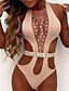 cheap One-piece swimsuits-Women&#039;s Swimwear One Piece Monokini trikini Normal Swimsuit See Through Glitter Color Block Black White Pink Bathing Suits Sexy Party Sexy
