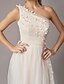 cheap Wedding Dresses-A-Line Wedding Dresses One Shoulder Sweep / Brush Train Tulle Sleeveless Country Backless with Appliques 2021