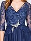 cheap Evening Dresses-A-Line Evening Gown Elegant Dress Engagement Formal Evening Floor Length Half Sleeve V Neck Tulle with Pleats Beading Embroidery 2024