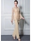 tanie Kostiumy-Dwuczęściowa Suit Sukienka dla matki panny młodej Formalny Kościół Puszysta Łódeczka Do kostki Szyfon Koronka Długi rękaw z Koronka 2023