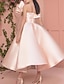 cheap Prom Dresses-A-Line Prom Dresses Elegant Dress Valentine&#039;s Day Wedding Guest Ankle Length Short Sleeve Off Shoulder Satin with Sleek 2024