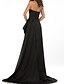 cheap Prom Dresses-A-Line Prom Dresses Little Black Dress Dress Engagement Court Train Sleeveless Strapless Satin with Slit 2022