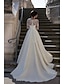 זול שמלות כלה-אירוסין רשמי שמלות חתונה גזרת A צווארון V שרוול ארוך שובל קורט סאטן שמלות כלה עם אפליקציות 2024