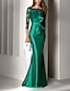 cheap Evening Dresses-Mermaid Beautiful Back Elegant Red Green Dress Formal Evening Dress Scalloped Neckline V Back 3/4 Length Sleeve Floor Length Lace with Sash / Ribbon Embroidery 2024