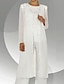cheap Mother of the Bride Pantsuits-Jumpsuit / Pantsuit 3 Piece Mother of the Bride Dress Wedding Guest Elegant Jewel Neck Floor Length Chiffon Long Sleeve with Sequin 2024