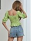 cheap Women&#039;s Blouses &amp; Shirts-Women&#039;s Blouse Shirt Floral Flower Zipper Print V Neck Tops Cotton Basic Elegant Basic Top Green