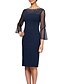 cheap Mother of the Bride Dresses-Sheath / Column Mother of the Bride Dress Plus Size Elegant Jewel Neck Knee Length Stretch Satin 3/4 Length Sleeve No with Beading 2023