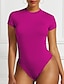 cheap Bodysuits-Women&#039;s Workout Bodysuit Button Slim Solid Color Crew Neck Active Sport Daily Slim Short Sleeve Green Pink Wine S M L Spring / One Piece / Monokini / Sexy Gym
