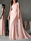 cheap Evening Dresses-Sheath / Column Evening Gown Elegant Dress Engagement Formal Evening Sweep / Brush Train Sleeveless One Shoulder Chiffon with Sleek 2024