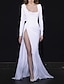 billige Aftenkjoler-Sheath / Column Celebrity Style Elegant Engagement Formal Evening Dress Scoop Neck Long Sleeve Court Train Spandex with Ruched Slit 2022