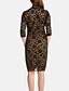 cheap Plus Size Mother of the Bride Dresses-Sheath / Column Mother of the Bride Dress Elegant V Neck Knee Length Lace 3/4 Length Sleeve with Embroidery 2023