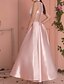 cheap Prom Dresses-A-Line Prom Dresses Elegant Dress Wedding Guest Prom Ankle Length Sleeveless Jewel Neck Satin with Sash / Ribbon Pleats 2023