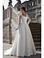 זול שמלות כלה-אירוסין רשמי שמלות חתונה גזרת A צווארון V שרוול ארוך שובל קורט סאטן שמלות כלה עם אפליקציות 2024