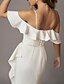 cheap Wedding Dresses-Hall Casual Wedding Dresses A-Line Off Shoulder Short Sleeve Sweep / Brush Train Chiffon Over Satin Bridal Gowns With Ruffles Split Front 2024