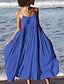voordelige Maxi-jurken-Dames Jurk met bandjes Knielengte jurk blauw Wit Zwart Oranje Licht Blauw Mouwloos Effen Kleur Zomer V-hals heet Sexy Boho 2022 S M L XL XXL 3XL