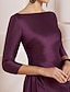 cheap Mother of the Bride Dresses-Sheath / Column Mother of the Bride Dress Wedding Guest Elegant Off Shoulder Knee Length Satin 3/4 Length Sleeve with Ruching 2024