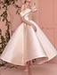 cheap Prom Dresses-A-Line Prom Dresses Elegant Dress Valentine&#039;s Day Wedding Guest Ankle Length Short Sleeve Off Shoulder Satin with Sleek 2024