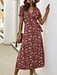 cheap Print Dresses-Women&#039;s Wrap Dress Midi Dress Red Royal Blue Light Green Short Sleeve Floral Print Summer V Neck Hot 2021 S M L XL