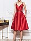 cheap Prom Dresses-A-Line Prom Dresses Beautiful Back Dress Engagement Tea Length Sleeveless V Neck Satin with Sash / Ribbon 2022 / Open Back