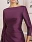cheap Mother of the Bride Dresses-Sheath / Column Mother of the Bride Dress Elegant Off Shoulder Knee Length Satin 3/4 Length Sleeve with Ruching 2022