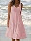 cheap Boho Dresses-Women&#039;s Knee Length Dress Sundress Blue Yellow Blushing Pink Fuchsia Green White Black Sleeveless Ruched Pleated Solid Color Round Neck Summer Beach vacation dresses Hot Casual 2021 S M L XL XXL 3XL