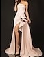 cheap Prom Dresses-A-Line Prom Dresses Little Black Dress Dress Engagement Court Train Sleeveless Strapless Satin with Slit 2022