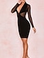cheap Cocktail Dresses-Sheath / Column Cocktail Dresses Black Dress Dress Homecoming Cocktail Party Short / Mini Long Sleeve V Neck Spandex with Sleek 2023