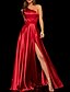 cheap Evening Dresses-A-Line Evening Gown Beautiful Back Dress Engagement Formal Evening Sweep / Brush Train Sleeveless One Shoulder Satin with Pleats Slit 2024
