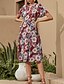 Χαμηλού Κόστους Print Φορέματα-Γυναικεία Φόρεμα σε γραμμή Α Φόρεμα μέχρι το γόνατο Ρουμπίνι Κοντομάνικο Φλοράλ Καλοκαίρι Λαιμόκοψη V Γραφείο 2021 Τ M L XL