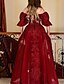 cheap Evening Dresses-A-Line Evening Gown Elegant Dress Engagement Formal Evening Floor Length Half Sleeve Off Shoulder Lace with Beading Sequin Slit 2023
