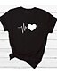 お買い得  レディースＴシャツ-女性用 Tシャツ グラフィック ハート 文字 プリント ラウンドネック ベーシック トップの コットン１００％ ホワイト ブラック ルビーレッド