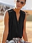 preiswerte Tank-Shirts &amp; kurze Jäckchen für Damen-Damen T Shirt Baumwolle Einfarbig Täglich Ärmellos V Ausschnitt Schwarz Sommer