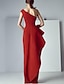 cheap Evening Dresses-Sheath / Column Beautiful Back Elegant Engagement Formal Evening Dress One Shoulder Sleeveless Floor Length Satin with Draping 2022