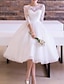 cheap Wedding Dresses-Bridal Shower Vintage 1940s / 1950s Simple Wedding Dresses Wedding Dresses A-Line Scoop Neck Half Sleeve Knee Length Tulle Bridal Gowns With Embroidery 2024