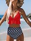 cheap Bikini Sets-Women&#039;s Swimwear Bikini Tankini Normal Swimsuit Backless Ruffle Floral Polka Dot Green White Black Pink Yellow Triangle Plunging Neck Bathing Suits Tankini Sets / Color Block