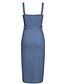 preiswerte Legere Kleider-Damen Jeans-Trägerkleid Knielanges Kleid Blau Ärmellos Volltonfarbe Sommer V-Ausschnitt Freizeit 2021 S M L