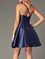 cheap Cocktail Dresses-A-Line Cocktail Dresses Beautiful Back Dress Homecoming Cocktail Party Short / Mini Sleeveless Halter Neck Stretch Satin Crisscross Back with Criss Cross Pleats 2024