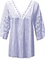 cheap Women&#039;s Blouses &amp; Shirts-Women&#039;s Plus Size Blouse Shirt Solid Colored Lace V Neck Tops White Blue Purple