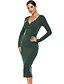 cheap Casual Dresses-Women&#039;s Sheath Dress Midi Dress Black Green Gray Long Sleeve Solid Color Fall Boat Neck Work Elegant 2021 S M L XL