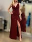 voordelige Avondjurken-Sheath / Column Evening Gown Sparkle Dress Engagement Floor Length Sleeveless V Neck Sequined with Draping Slit 2023