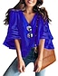 cheap Blouses &amp; Shirts-Women&#039;s Blouse Shirt Long Sleeve V Neck Tops Loose Wine Blue White