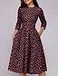 Χαμηλού Κόστους Print Φορέματα-Γυναικεία Φόρεμα σε γραμμή Α Μίντι φόρεμα Ρουμπίνι 3/4 Μήκος Μανικιού Φλοράλ Στάμπα Άνοιξη Στρογγυλή Λαιμόκοψη καυτό Τ M L XL XXL