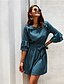 cheap Sweater Dresses-Women&#039;s Sweater Jumper Dress Short Mini Dress Blue Blushing Pink 3/4 Length Sleeve Ruffle Fall Winter Round Neck Hot Casual Cotton 2021 S M L XL