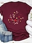 cheap Women&#039;s T-shirts-Women&#039;s T shirt Graphic Text Graphic Prints Print Round Neck Basic Tops 100% Cotton Black Purple Red