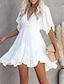 cheap Mini Dresses-Women&#039;s Casual Dress Swing Dress White Dress Mini Dress Green White Short Sleeve Pure Color Lace up Spring Summer Deep V 2022 S M L XL XXL 3XL