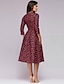 Χαμηλού Κόστους Print Φορέματα-Γυναικεία Φόρεμα σε γραμμή Α Μίντι φόρεμα Ρουμπίνι 3/4 Μήκος Μανικιού Φλοράλ Στάμπα Άνοιξη Στρογγυλή Λαιμόκοψη καυτό Τ M L XL XXL