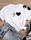 お買い得  レディースＴシャツ-女性用 Tシャツ グラフィック ハート 文字 プリント ラウンドネック ベーシック トップの コットン１００％ ホワイト ブラック ルビーレッド
