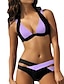 cheap Bikini Sets-Women&#039;s Swimwear Bikini Swimsuit Halter Push Up for Big Busts Color Block Lilac Halter Neck Bathing Suits / Padded Bras